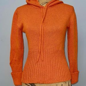 Wool soft knit Hoodie Sweater Long Sleeves Vintage hot Orange or Pink